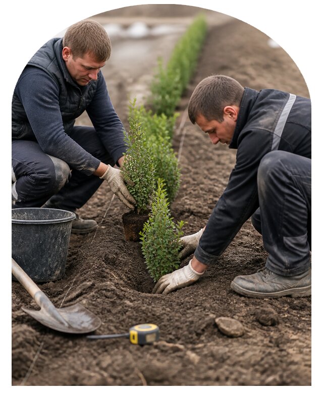 Профессиональная посадка живой изгороди на участке в Карасуке